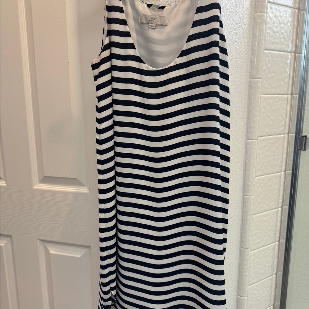 LOFT Cream and Navy Blue Dress